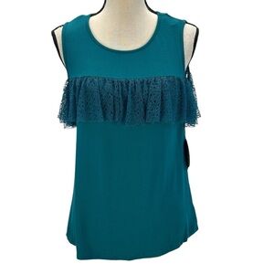 Gypsies & Moondust Sleeveless Lace Ruffle Detail Tank Top - Green - size Medium